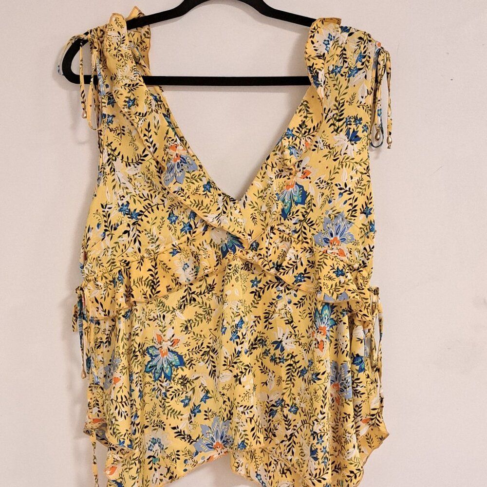 Buffalo David Bitton Sleeveless Floral-Print Ruffle Blouse Nwt Size Large — image 3 of 8